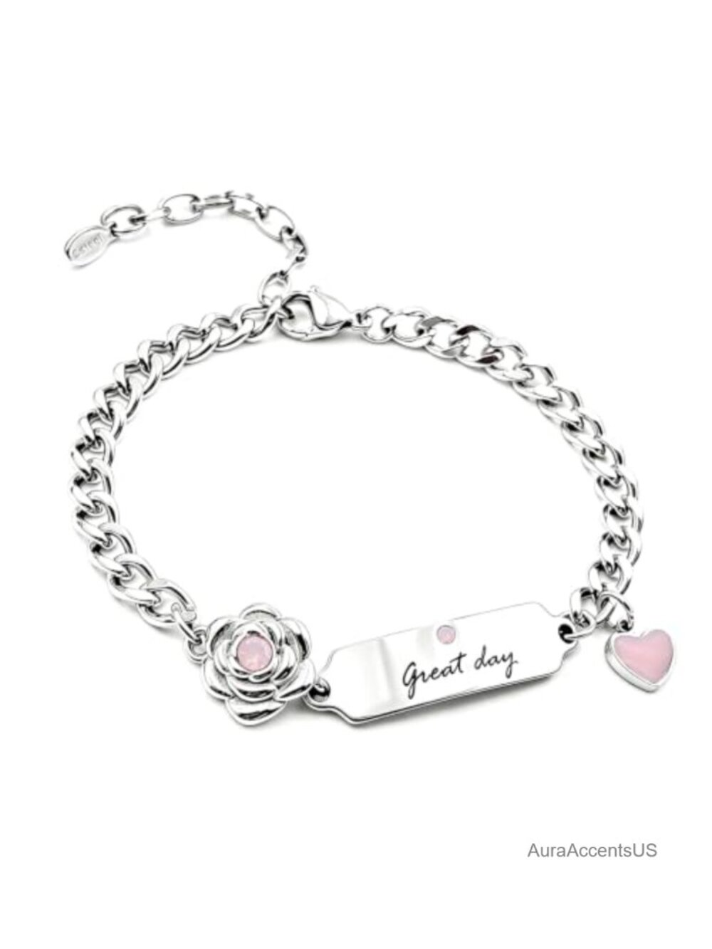 Stainless Steel Heart Birthstone Link Bracelet for Women